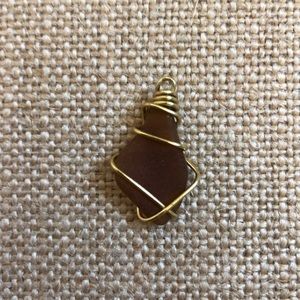 Authentic Brown Sea Glass Gold Wire Wrapped Charm